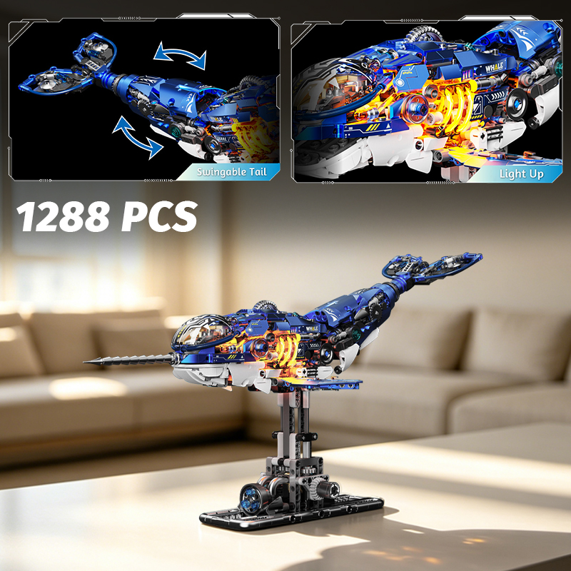 Model Kit Anubis - 1288-teiliges Mecha-Narwal-Bausteinmodell, Meereskreaturen-Bausatz mit LED-Beleuchtung und